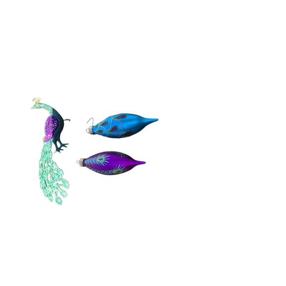 Peacock Themed Christmas Ornaments First 3 are Tommy Bahama 7 Pieces Shiny - Picture 8 of 10